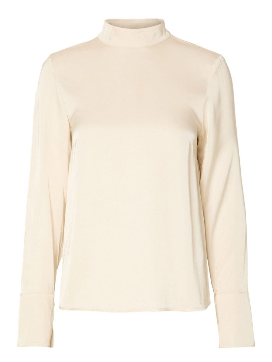 Klaer Selected Femme | Ivy Ls Satin Top B Birch Beige