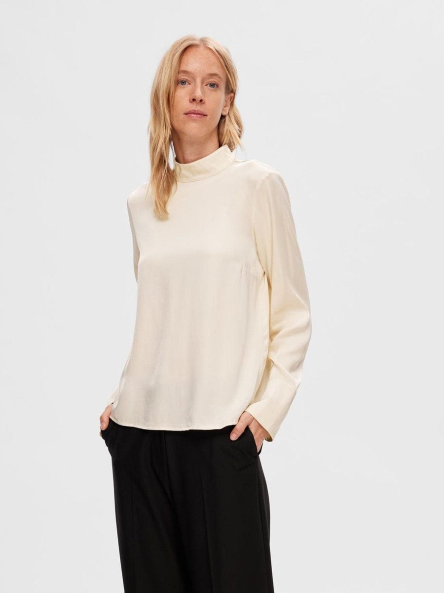 Klaer Selected Femme | Ivy Ls Satin Top B Birch Beige