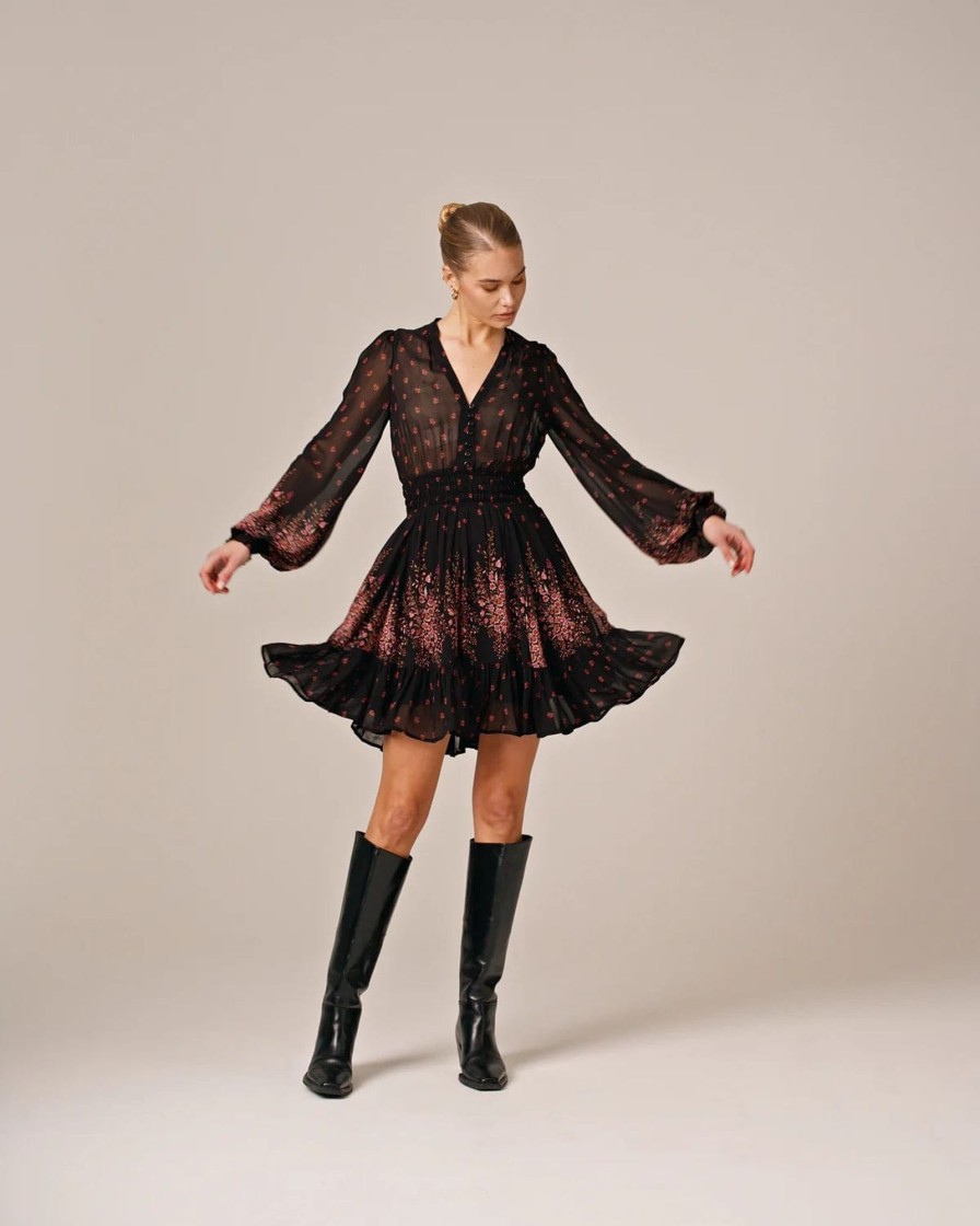 Klaer ByTiMo | Georgette Mini Dress Midnight Bouquet Black