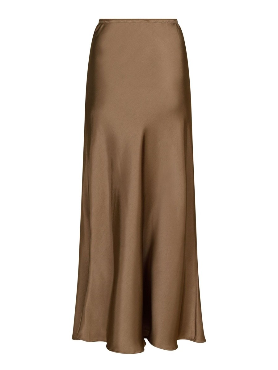 Klaer Neo Noir | Vicky Heavy Sateen Skirt Dark Taupe Beige