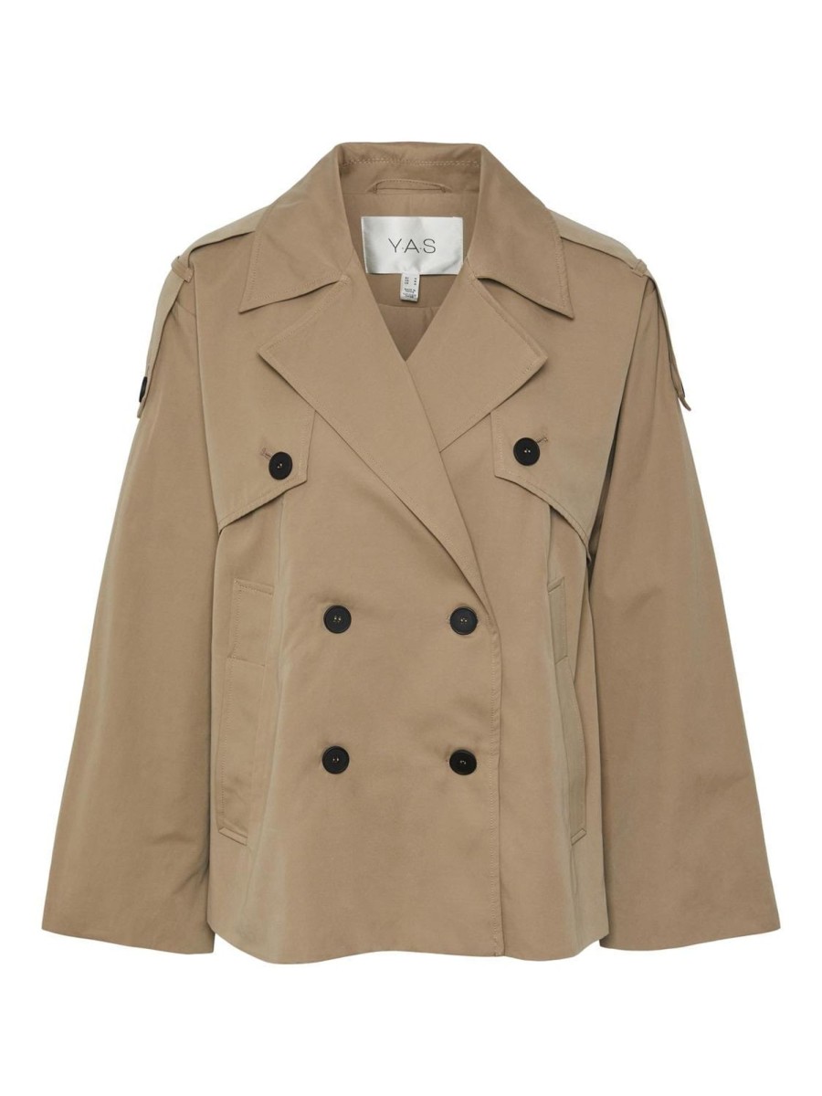 Klaer Y.A.S | Yasminki Ls Short Trench Coat Wo Buttons Silver Mink Beige