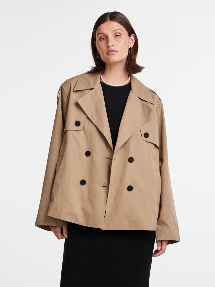 Klaer Y.A.S | Yasminki Ls Short Trench Coat Wo Buttons Silver Mink Beige