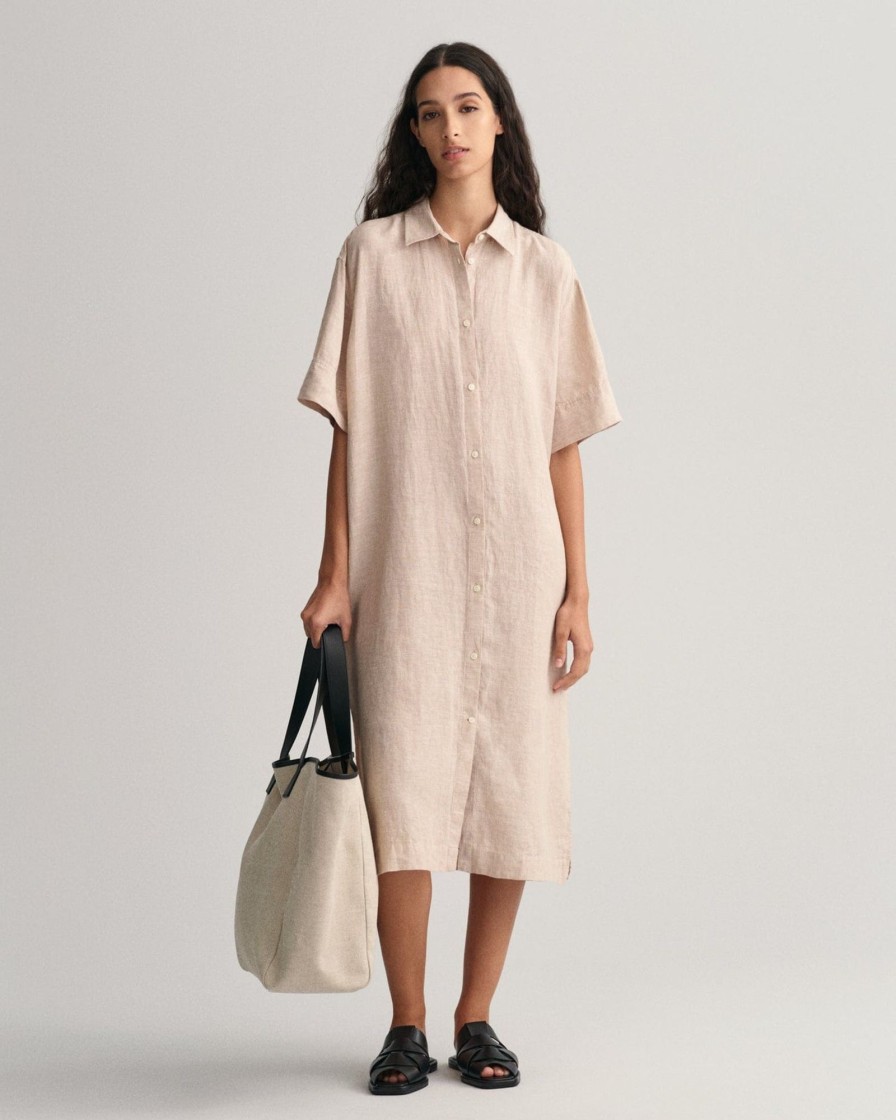 Klaer GANT | Relaxed Ss Linen Shirt Dress Horn Beige