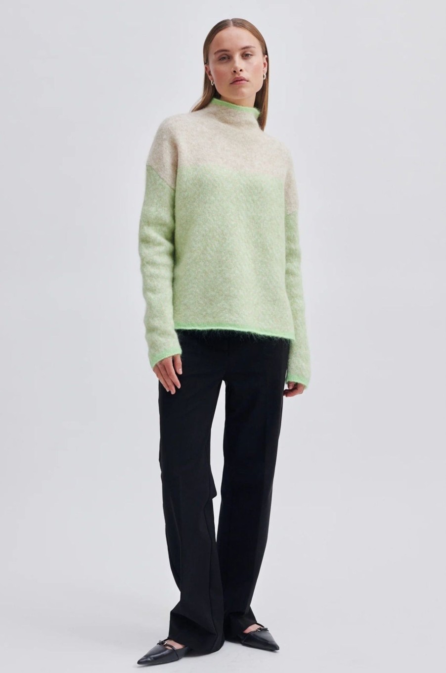 Klaer Second Female | Herrin Knit Stripe T-Neck Pistachio Green