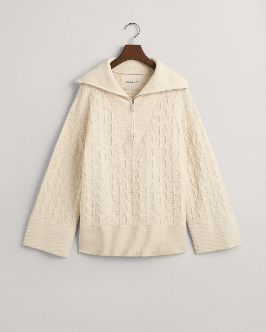 Klaer GANT | Herringbone Half Zip Cream Beige