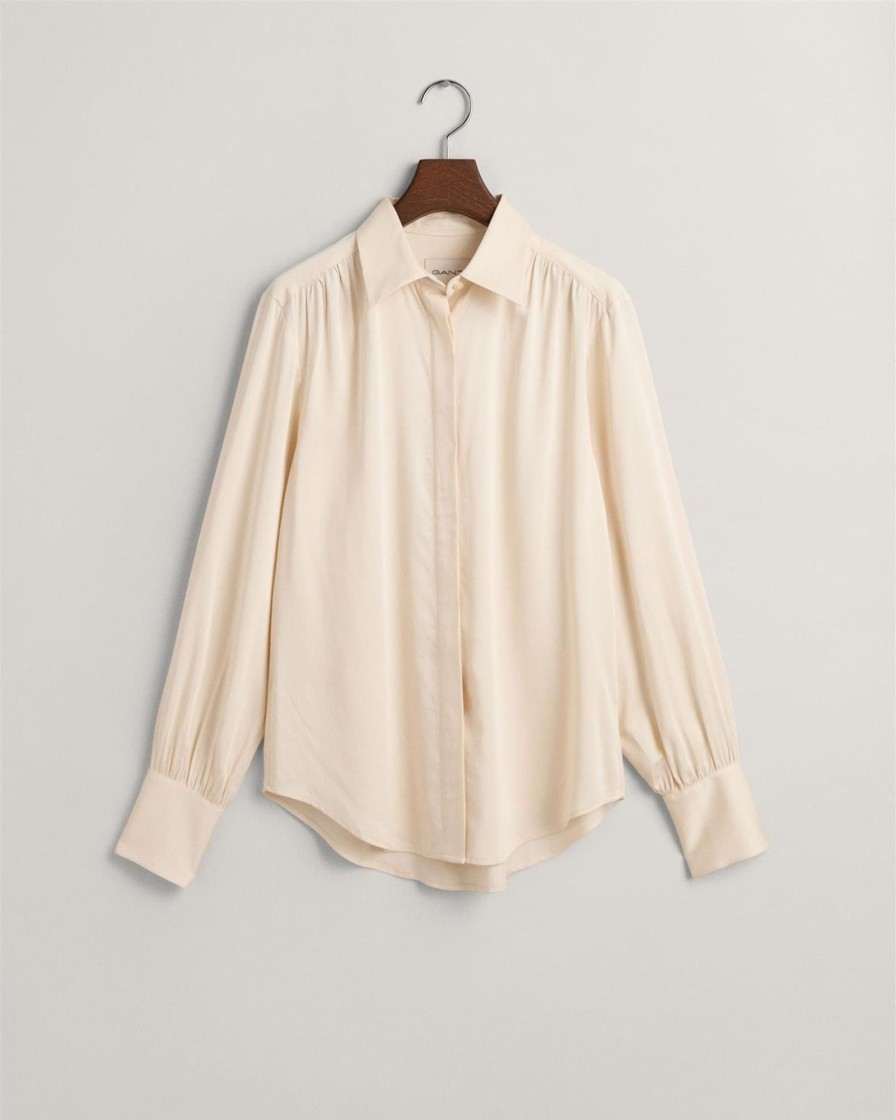 Klaer GANT | Regular Fit Satin Shirt Linen Beige