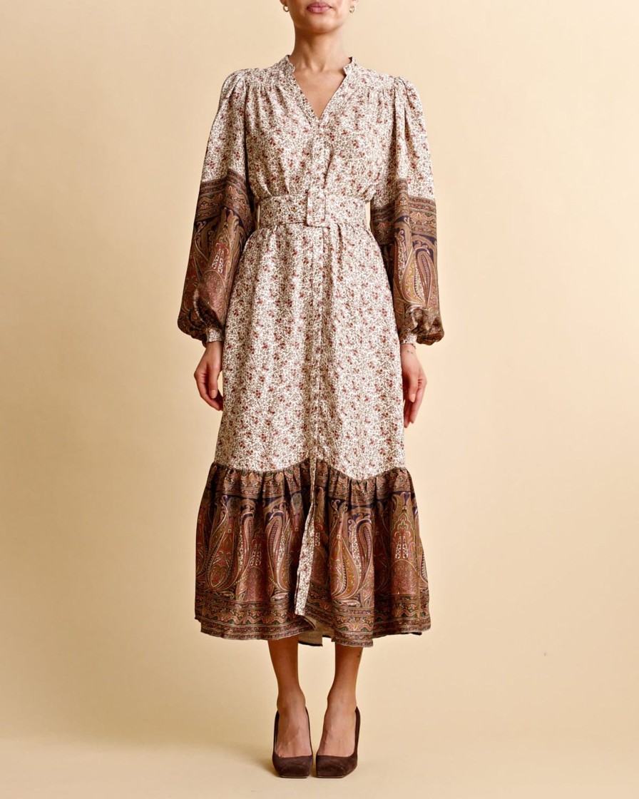 Klaer ByTiMo | Crepe Satin Midi Dress Vintage Paisley Beige