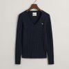 Klaer GANT | Stretch Cotton Cable V-Neck Evening Blue