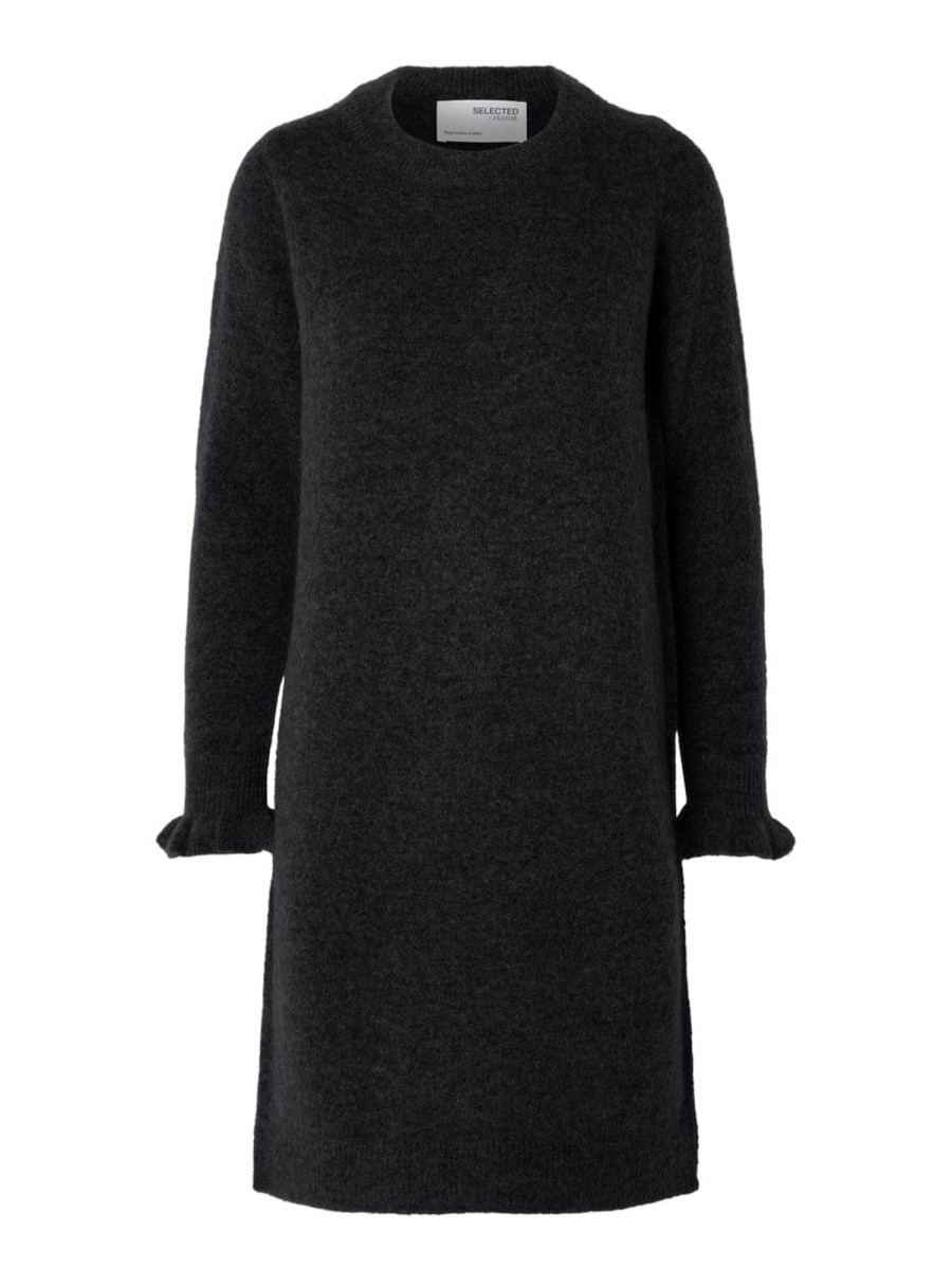 Klaer Selected Femme | Sia Ras Frill Ls Knit Dress Black