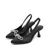 Sko Bianco | Biapretty Crystal Bow Sling Back Satin Black