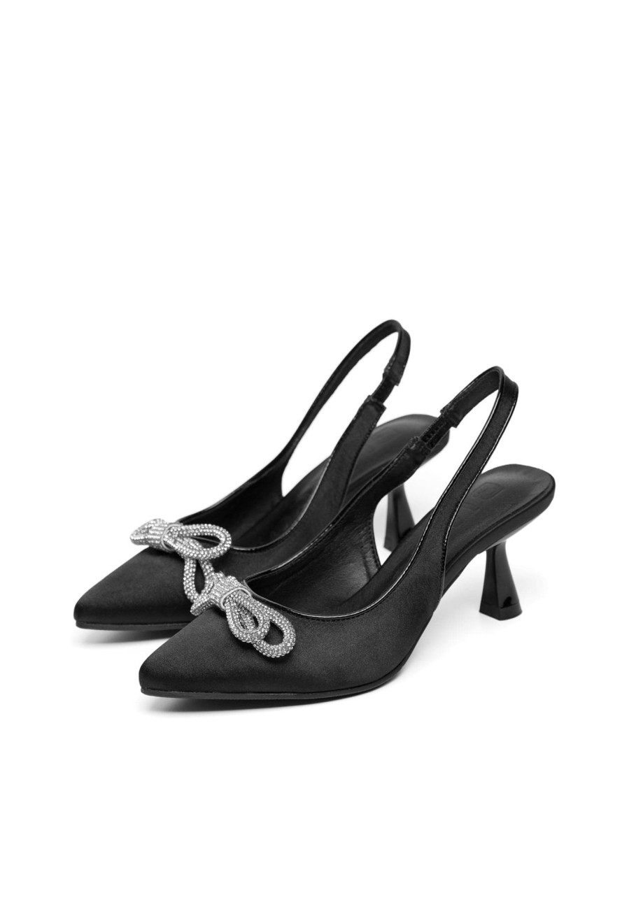 Sko Bianco | Biapretty Crystal Bow Sling Back Satin Black