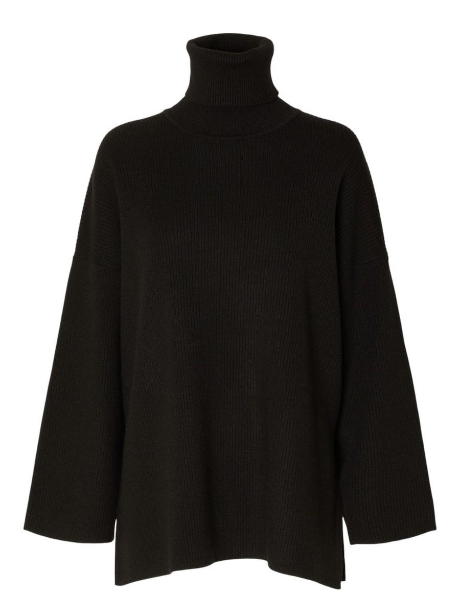 Klaer Selected Femme | Karo Ls Long Knit Roll Neck Black