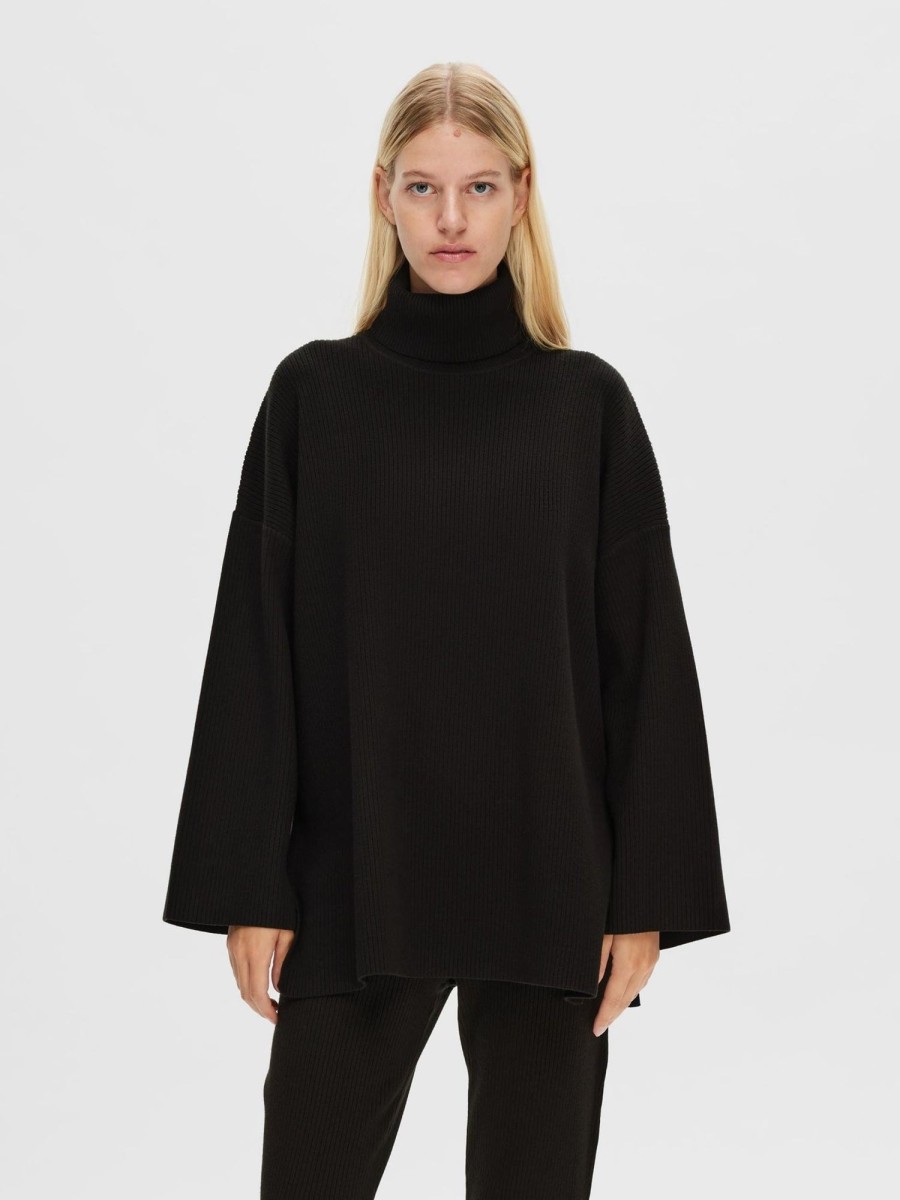 Klaer Selected Femme | Karo Ls Long Knit Roll Neck Black