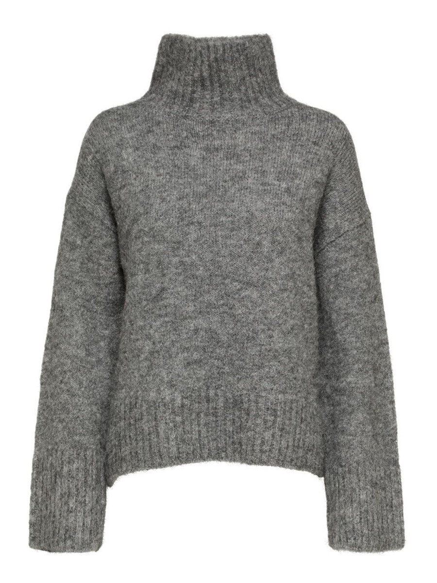 Klaer Selected Femme | Gabella Ls Knit High-Neck W Light Grey Melange Gray