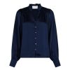 Klaer Neo Noir | Massima Drapy Satin Blouse Dark Navy Blue