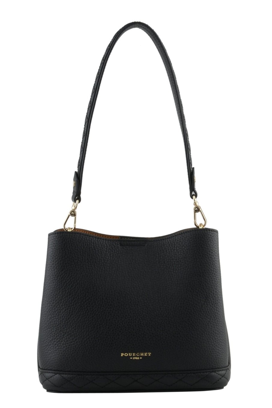 Tilbehor Pourchet | Cowhide Leather Small Size Hobo Bag Noir Black