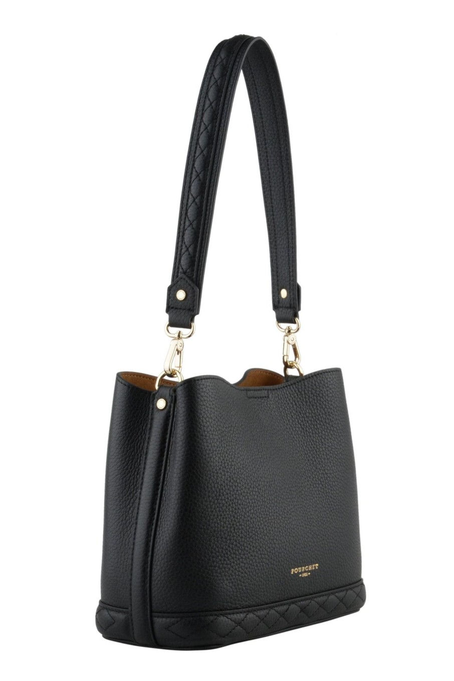 Tilbehor Pourchet | Cowhide Leather Small Size Hobo Bag Noir Black