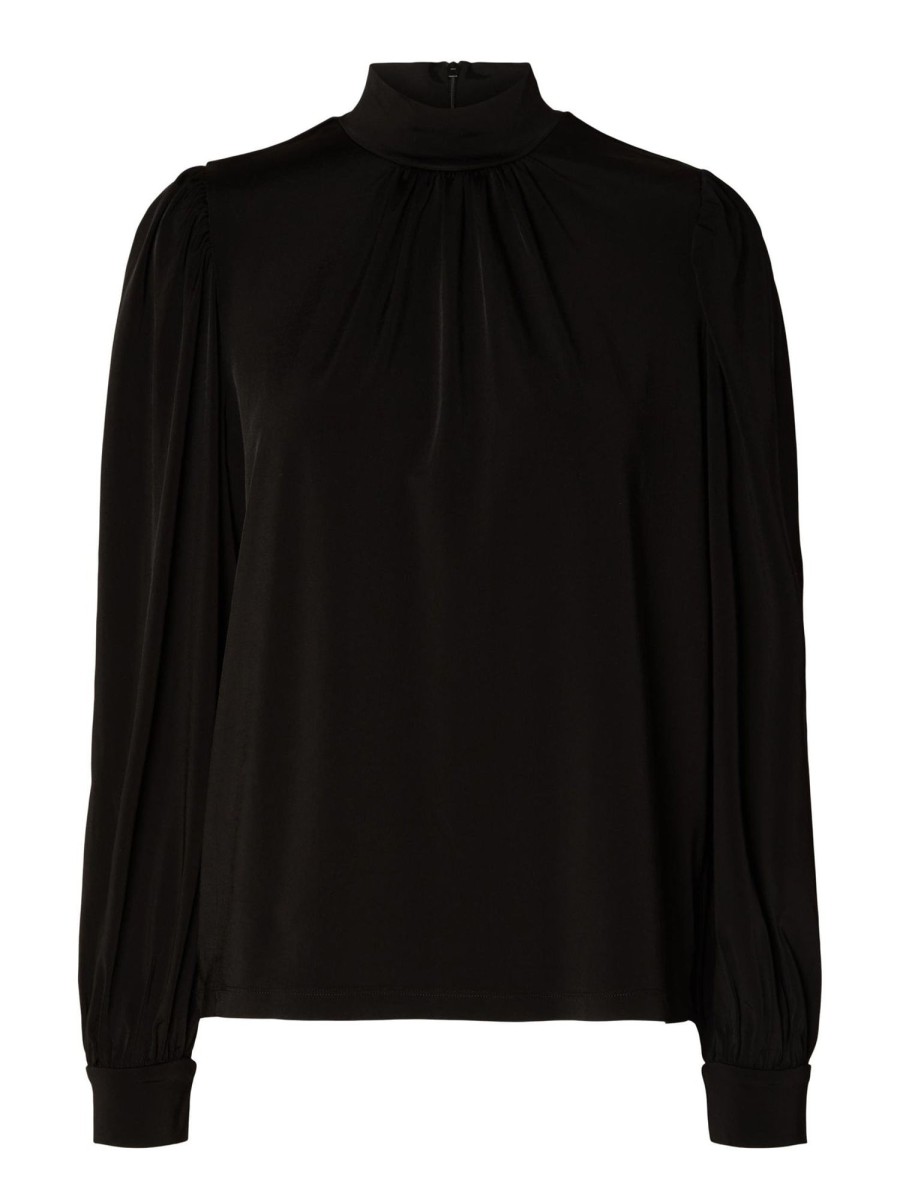 Klaer Selected Femme | Saya Ls High Neck Top Black