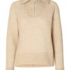 Klaer Selected Femme | Lulu Mika Half Zip Ls Knit Birch Melange Beige