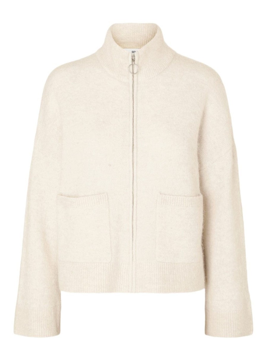 Klaer Selected Femme | Sia Ras Ls Knit Zipper Cardigan Birch Beige