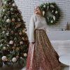 Klaer Confettibird | Long Sequin Skirt U0026 Gold Red