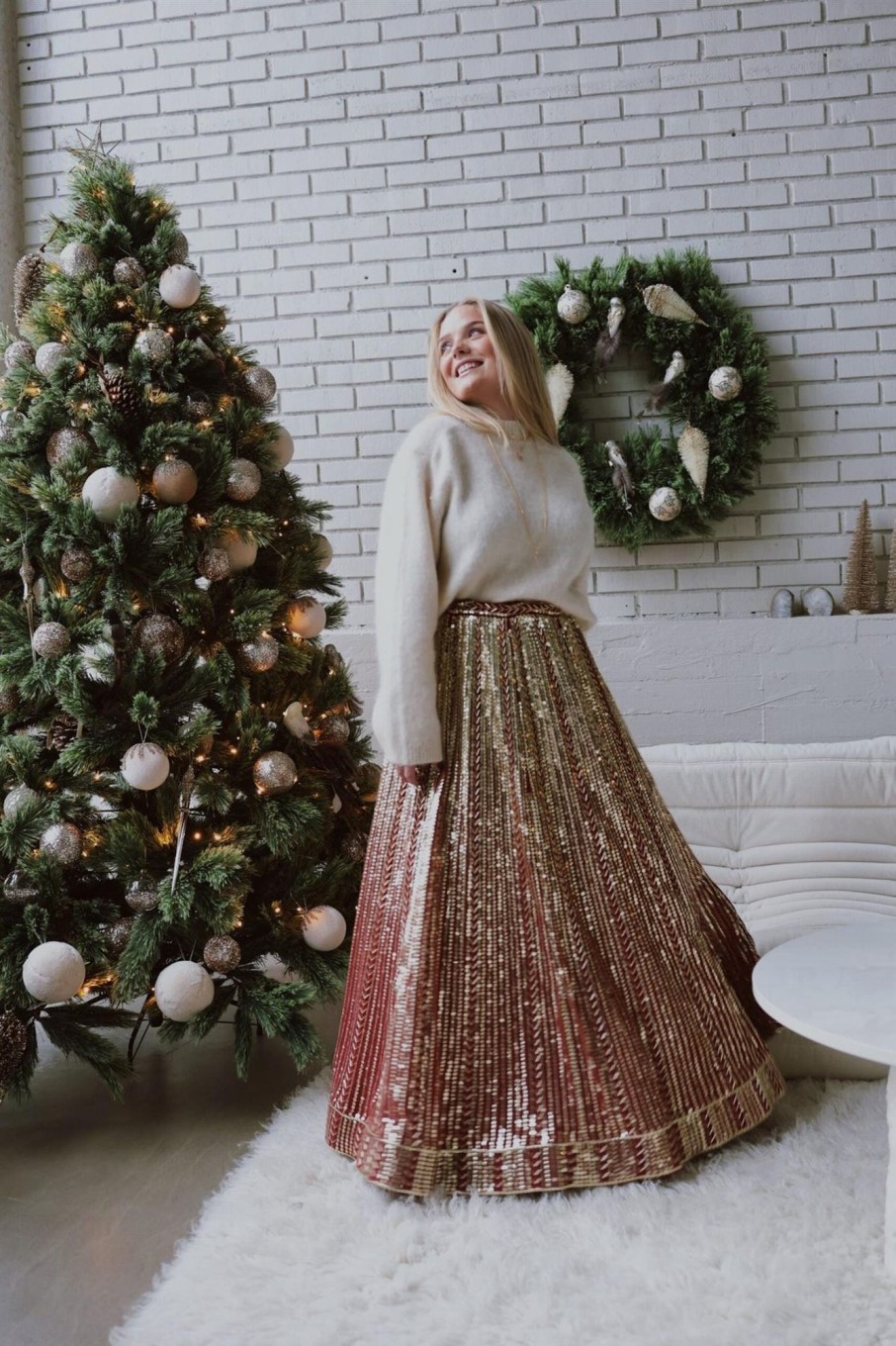 Klaer Confettibird | Long Sequin Skirt U0026 Gold Red