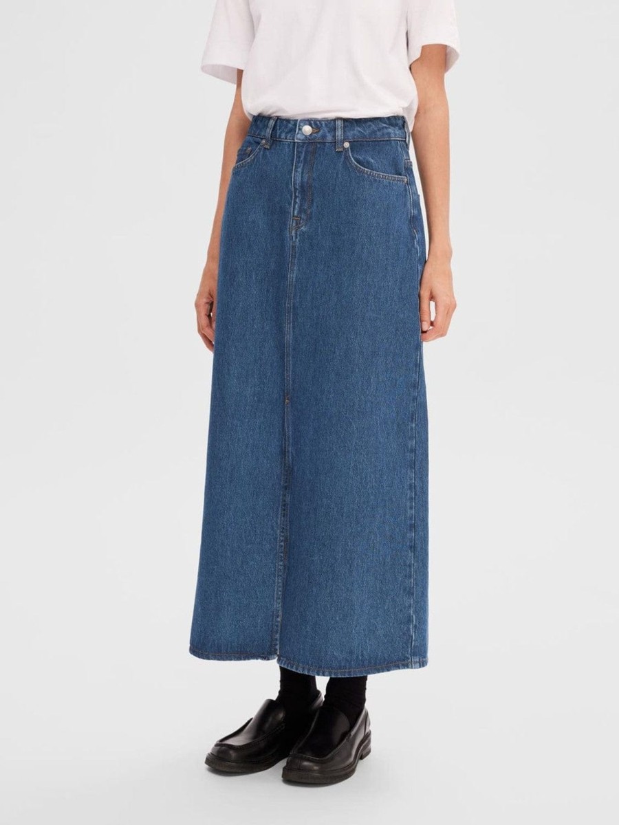 Klaer Selected Femme | Esther Hw Skirt Medium Denim Blue