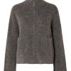 Klaer Selected Femme | Sia Ras Ls Knit Zipper Cardigan Medium Grey Melange Gray