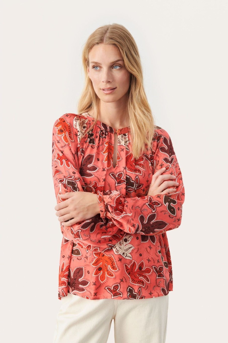 Klaer Part Two | Calypso Coral Botanical Print Cesillapw Shirt Pink