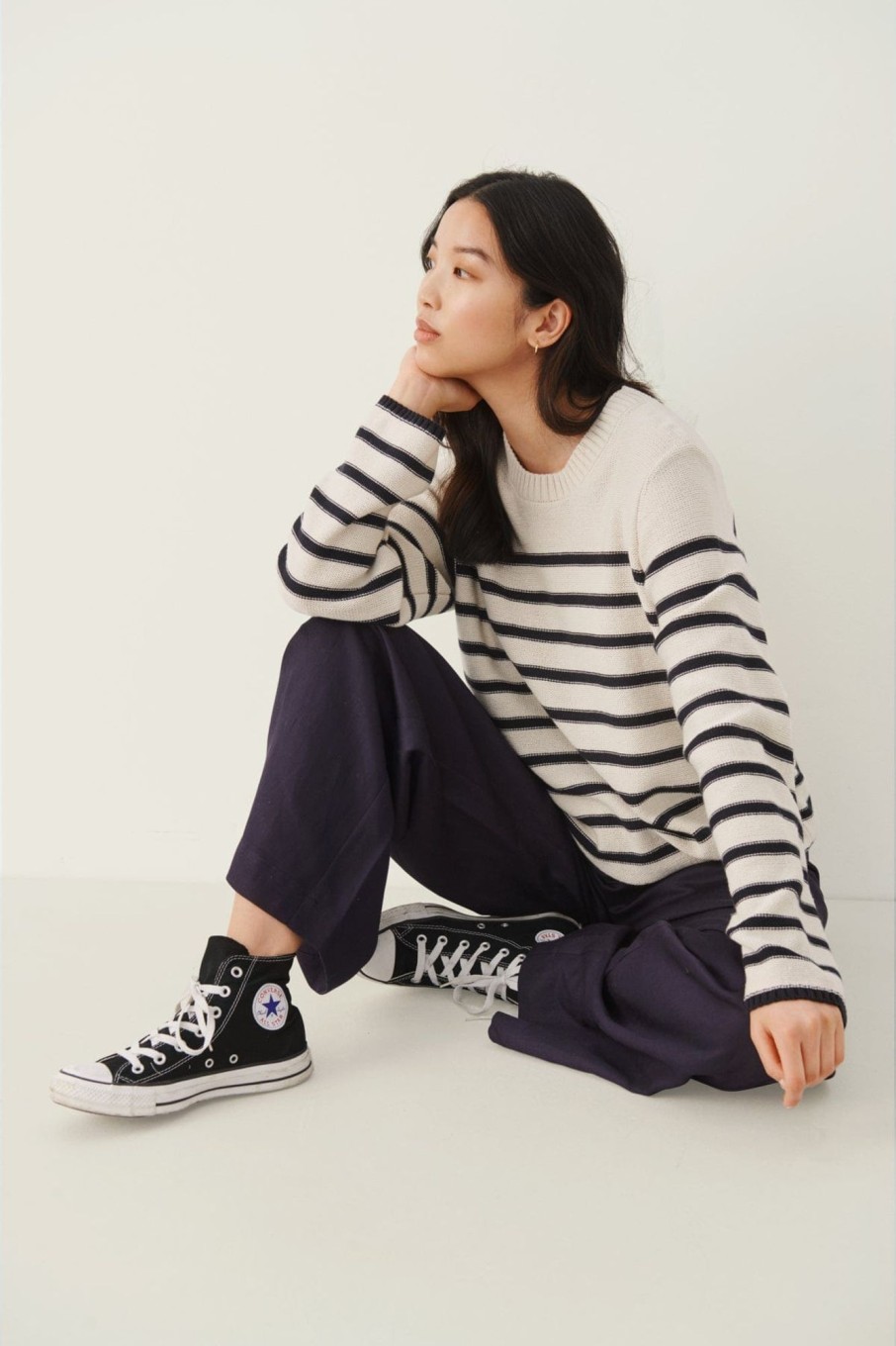 Klaer Part Two | Carolynpw Pullover Dark Navy Stripe White