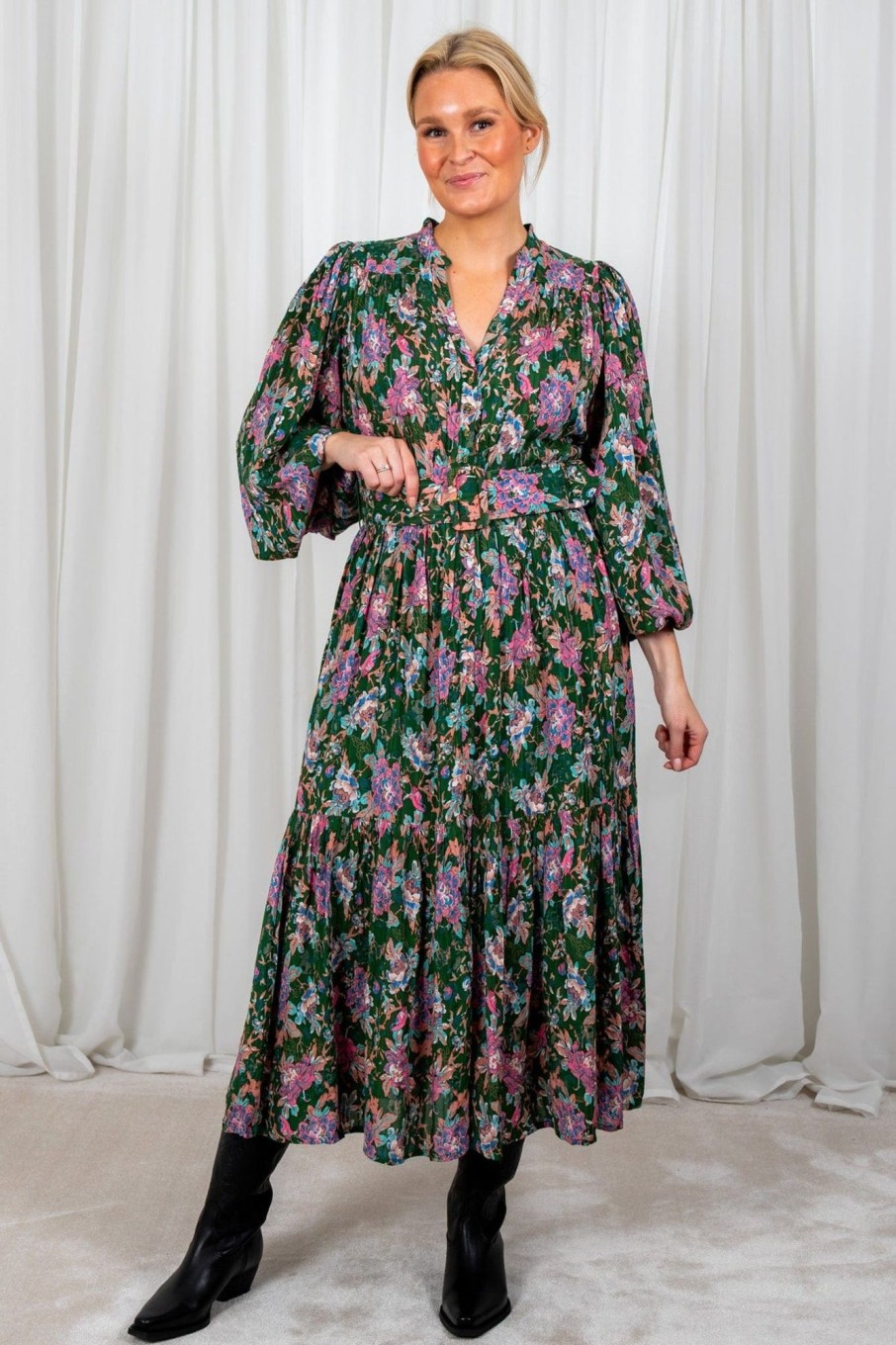 Klaer ByTiMo | Boho Midi Dress Roses Green