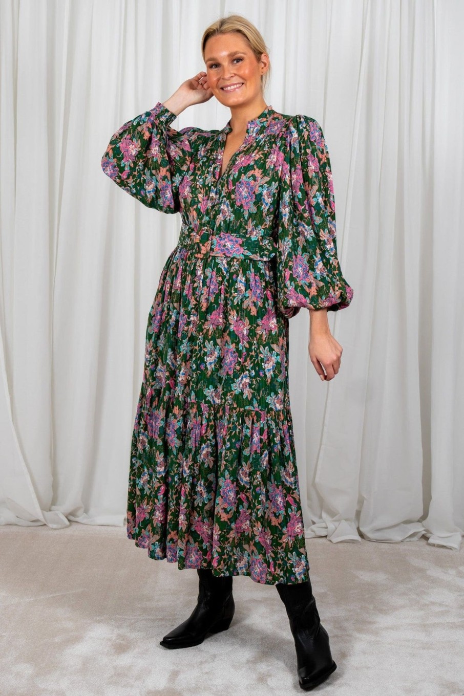 Klaer ByTiMo | Boho Midi Dress Roses Green