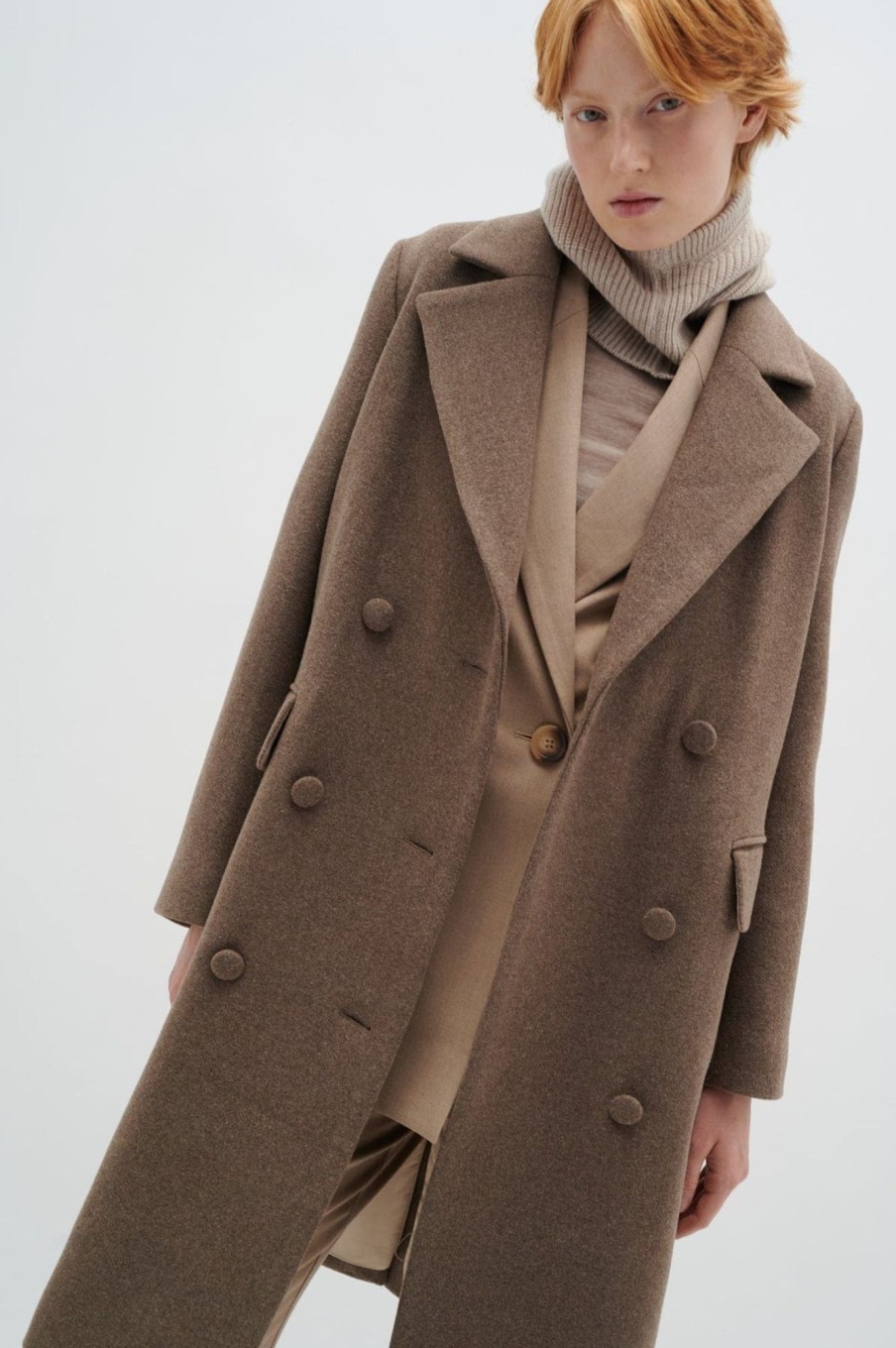 Klaer Inwear | Perryiw Classic Coat Mocha Grey Melange Saddlebrown