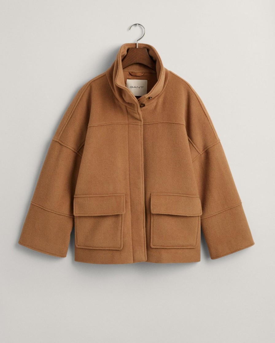 Klaer GANT | Cropped Wool Jacket Warm Khaki Saddlebrown