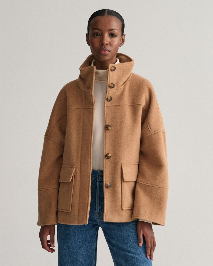 Klaer GANT | Cropped Wool Jacket Warm Khaki Saddlebrown