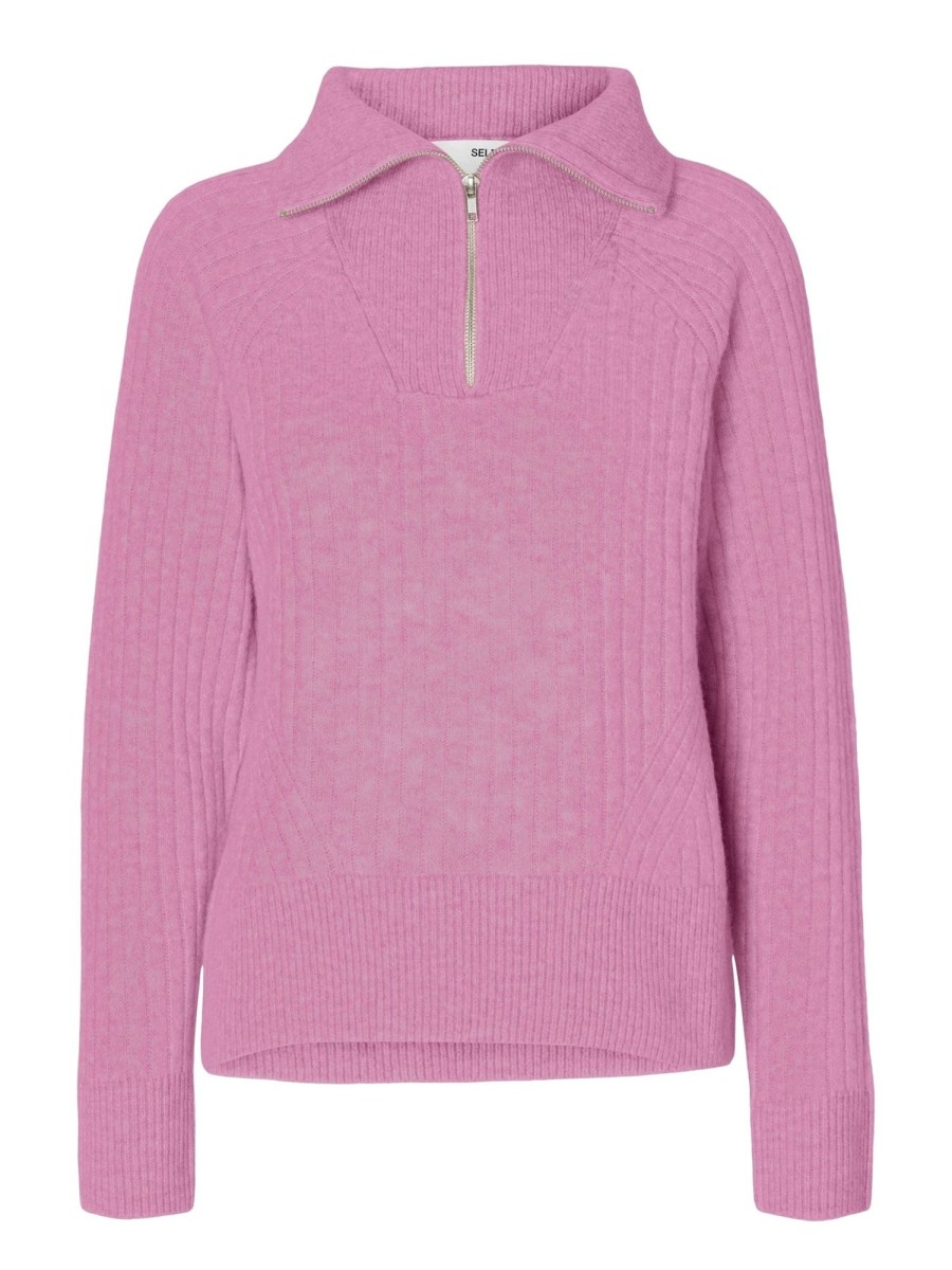 Klaer Selected Femme | Lulu Mika Half Zip Ls Knit Moonlite Mauve Melange Rosa