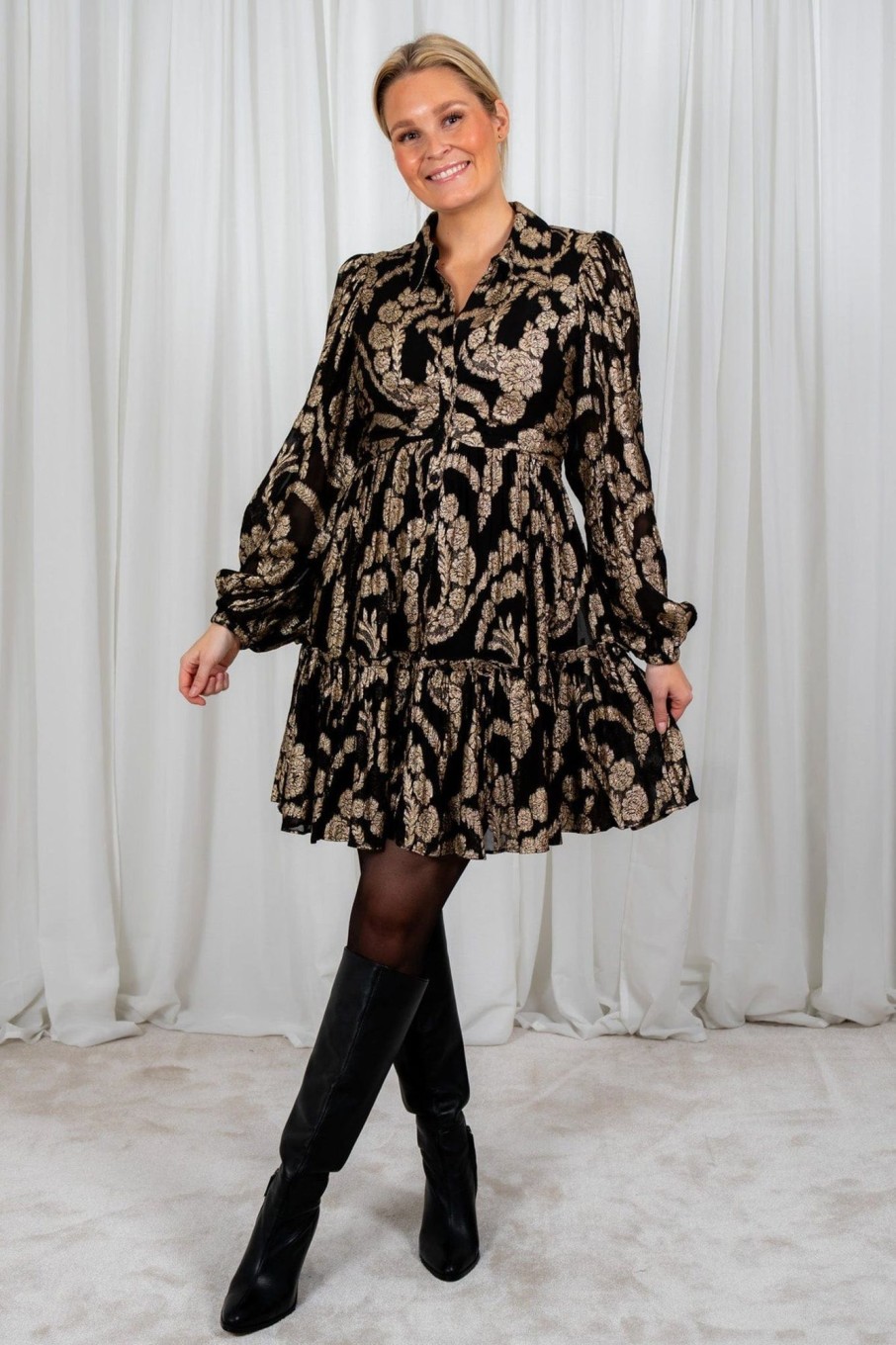 Klaer ByTiMo | Brocade Georgette Shirt Dress Black