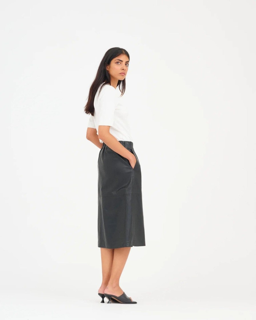 Klaer Pieszak | Lanni Leather Knee Skirt Black