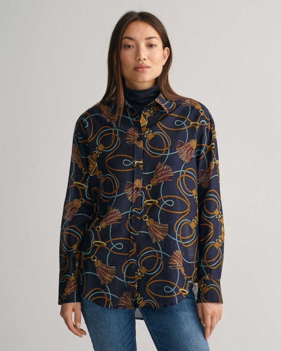 Klaer GANT | Rel Rope Print Cot Silk Shirt Evening Blue