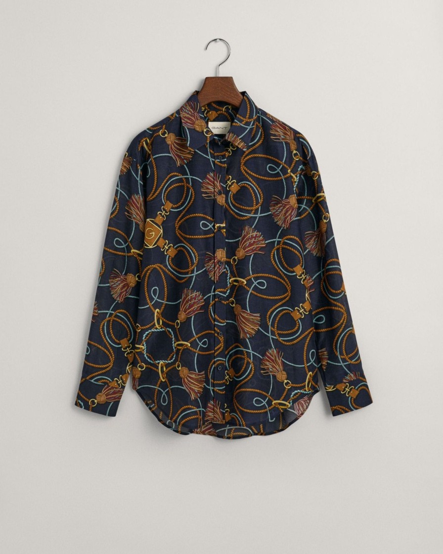 Klaer GANT | Rel Rope Print Cot Silk Shirt Evening Blue