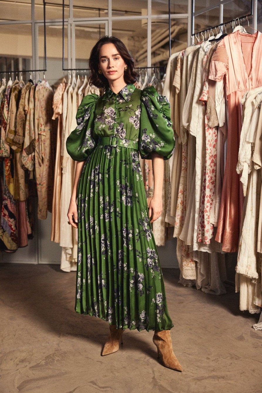 Klaer ByTiMo | Plisse Maxi Dress Roses Green