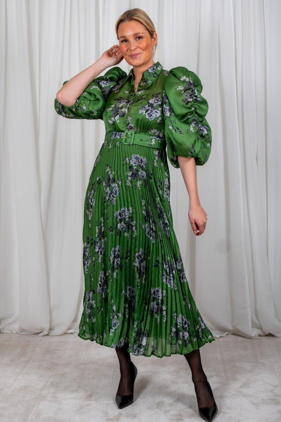 Klaer ByTiMo | Plisse Maxi Dress Roses Green