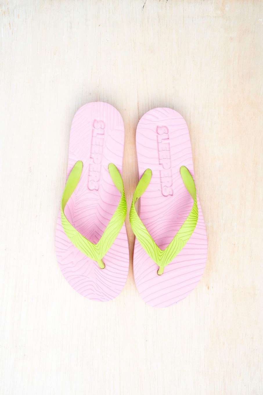 Sko Sleepers | Slim Wide Strap Flip Flop Green Pink