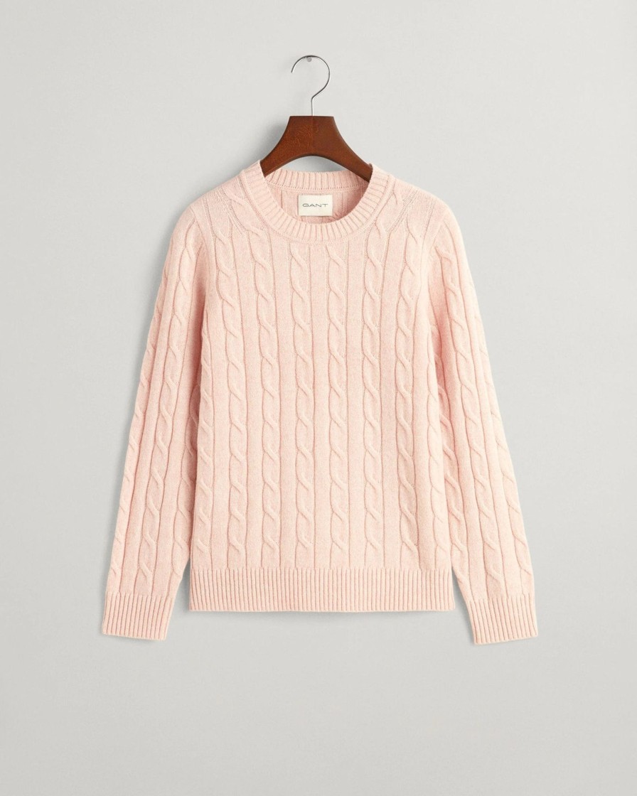 Klaer GANT | Lambswool Cable Knit Crew Neck Faded Pink