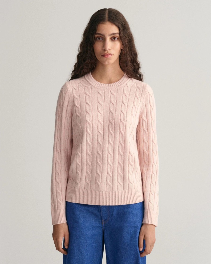 Klaer GANT | Lambswool Cable Knit Crew Neck Faded Pink